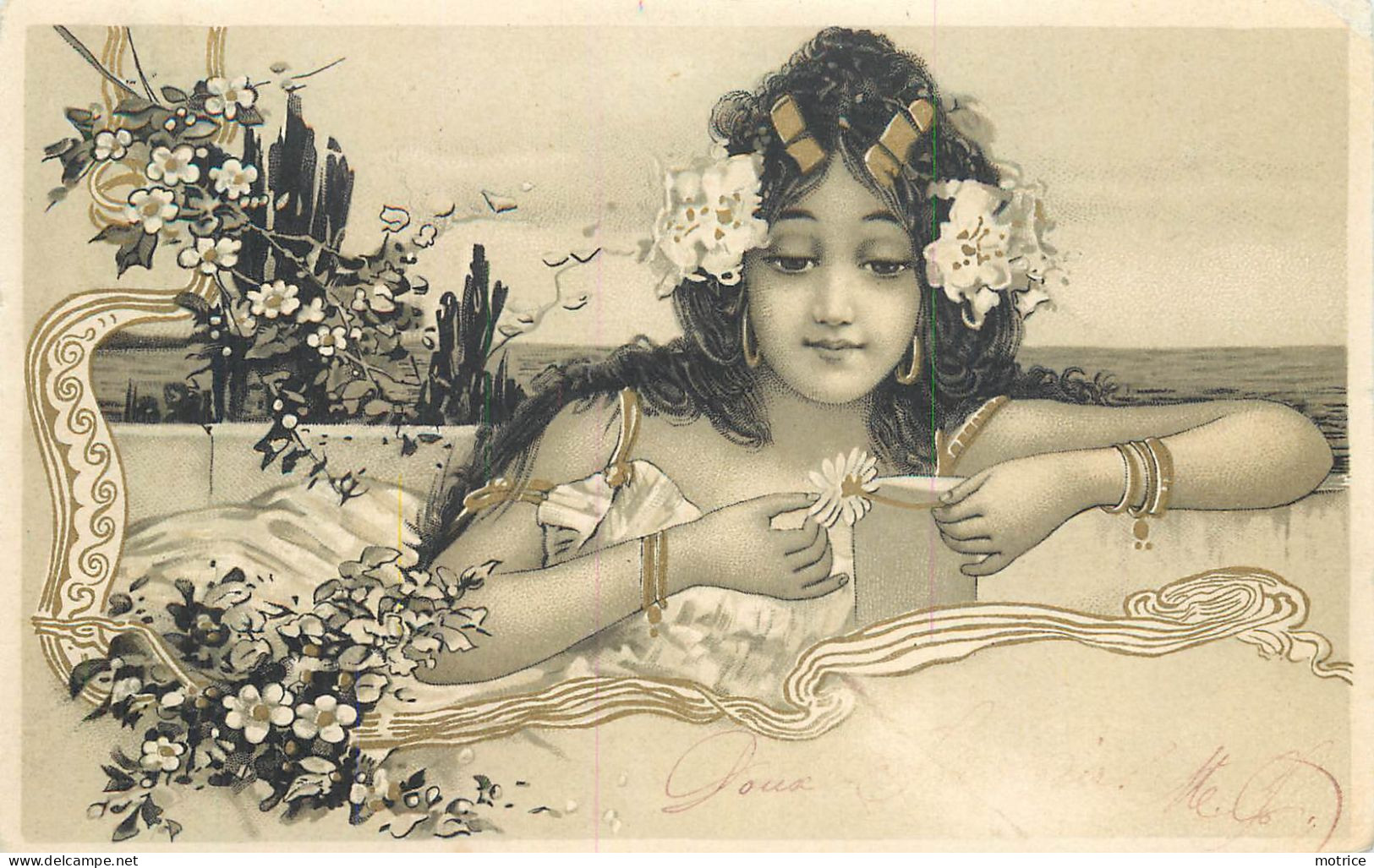 JEUNE FEMME, Carte Style Art Nouveau. - Women
