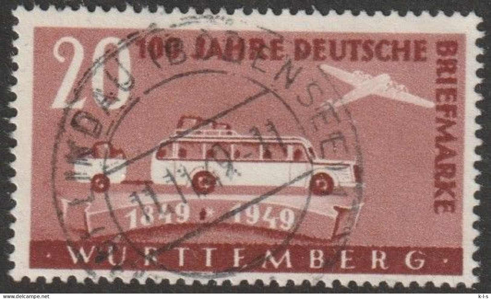 Franz. Zone- Württemberg-Hohenzollern: 1949, Mi. Nr. 50, 20 Pfg. Posthornbus Und Flugzeug. Tagesstpl. LINDAU (BADEN) - Rhine-Palatinate