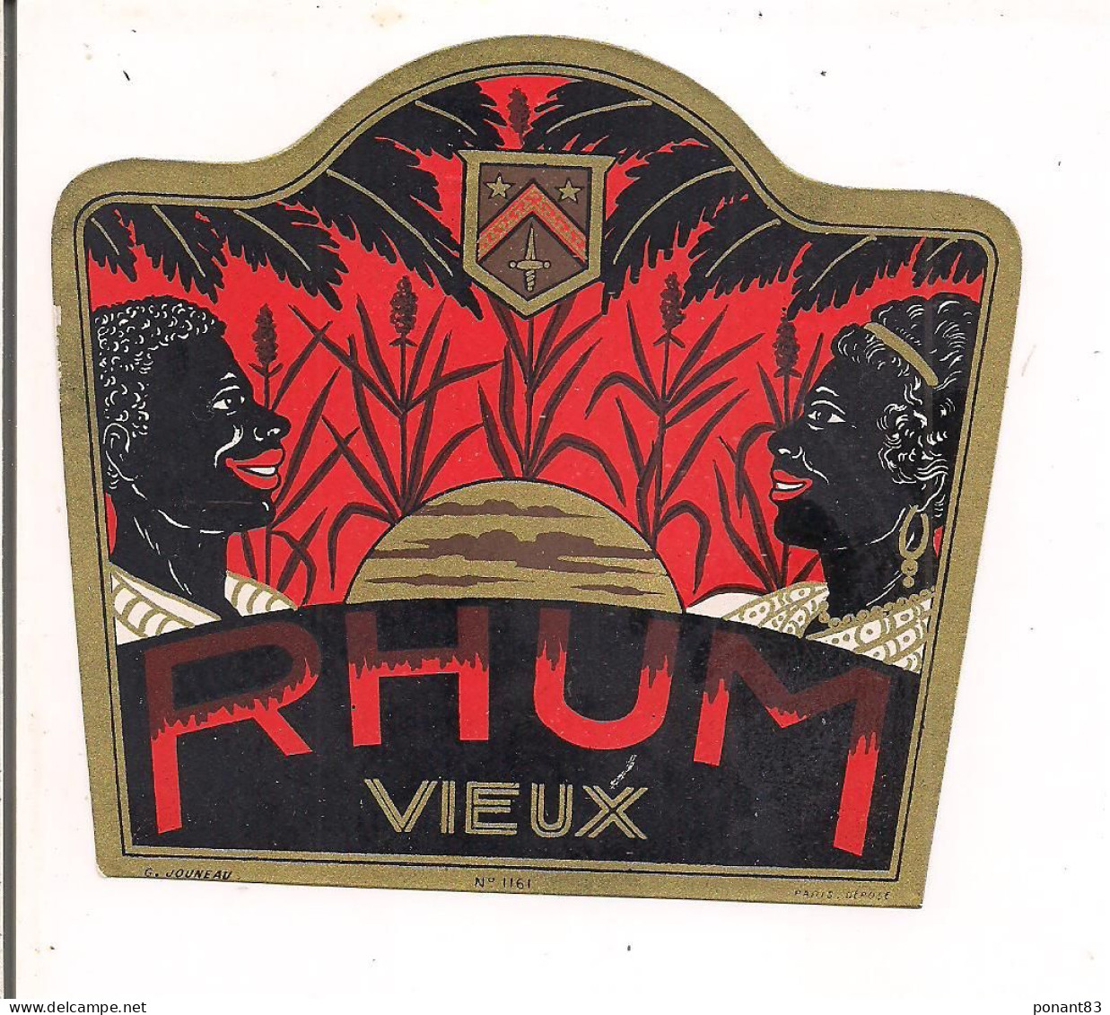 Etiquette Rhum Vieux -  Imprimeur G.Jouneaul - Vers 1930 - - Rhum