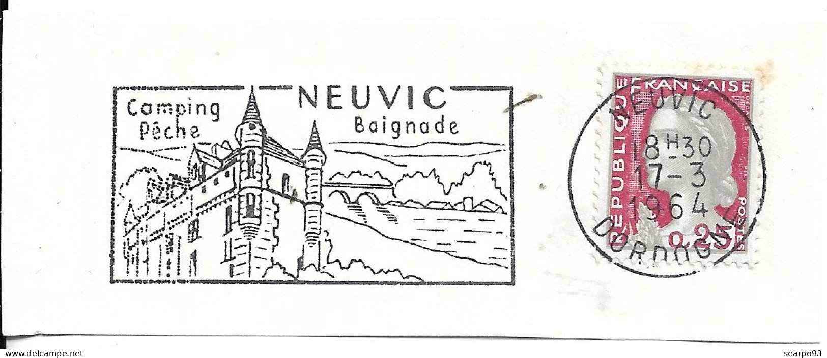 FRANCE. POSTMARK. CASTLE. NEUVIC. 1964 - 1961-....