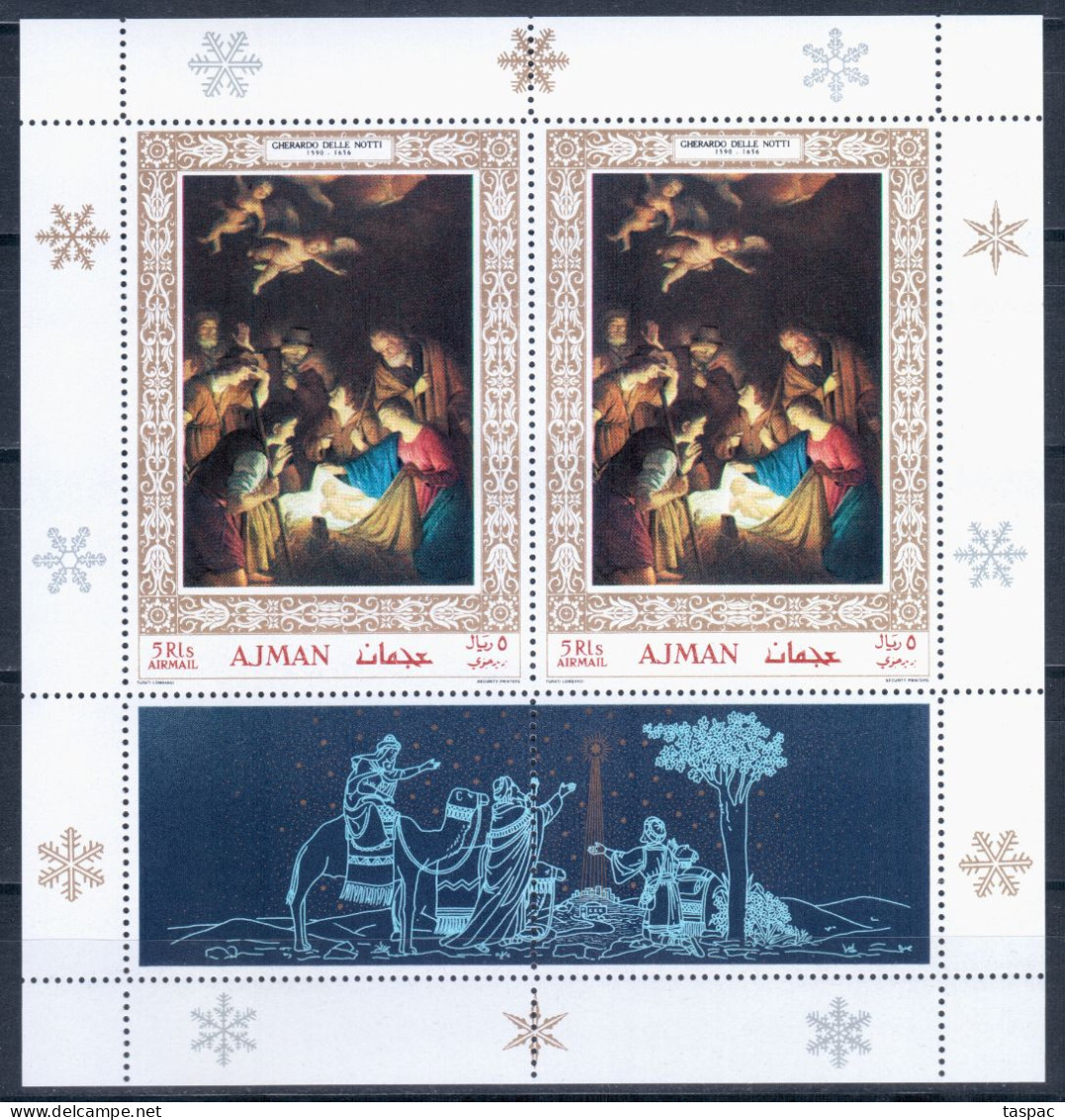 Ajman 1968 Mi# Block B 76 A ** MNH - 2 S/s: With And Without Text On Label - Christmas / Paintings - Ajman