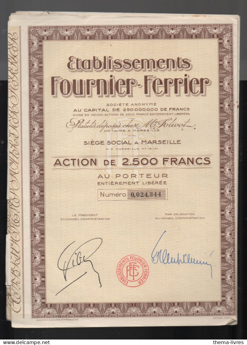 Marseille  Action De 2500f ETABLISSEMENTS FOURNIER-FERRIER  (CAT7151) - Other & Unclassified