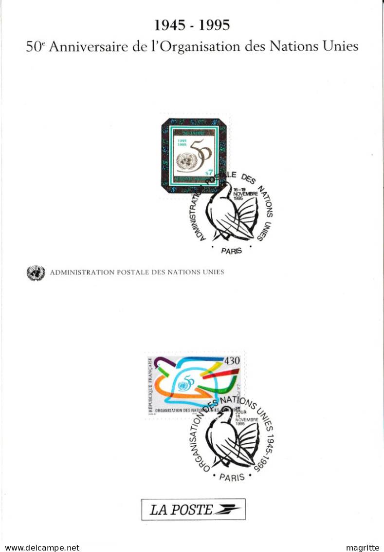 France Nations Unies 1995 Cinquantenaire ONU Doc Mixte Emission Commune 50 Years United Nations Joint Issue - Emissions Communes