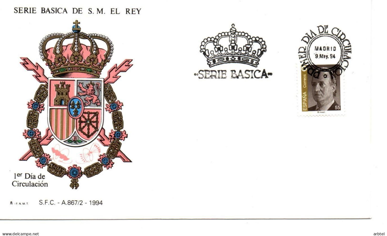 ESPAÑA SPAIN SPD FDC 1994 BASICA DE JUAN CARLOS I - Cartas & Documentos