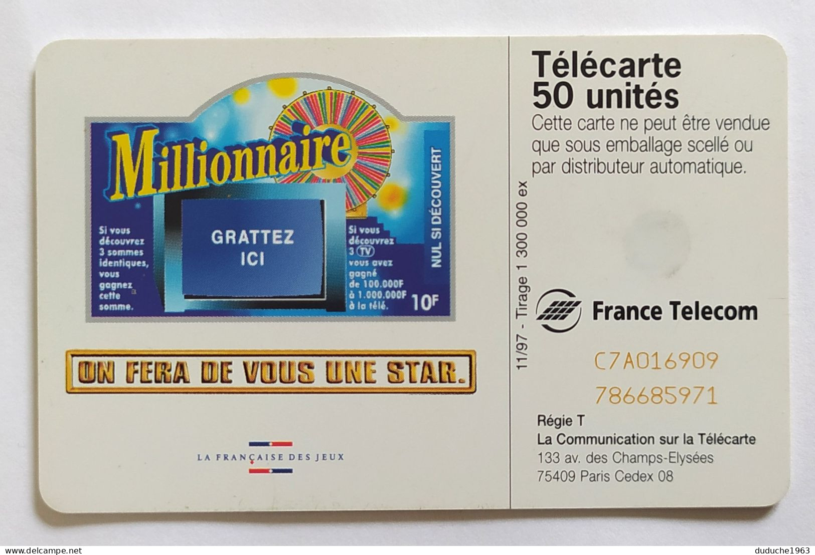 Télécarte France - Française Des Jeux - Millionnaire - Non Classificati