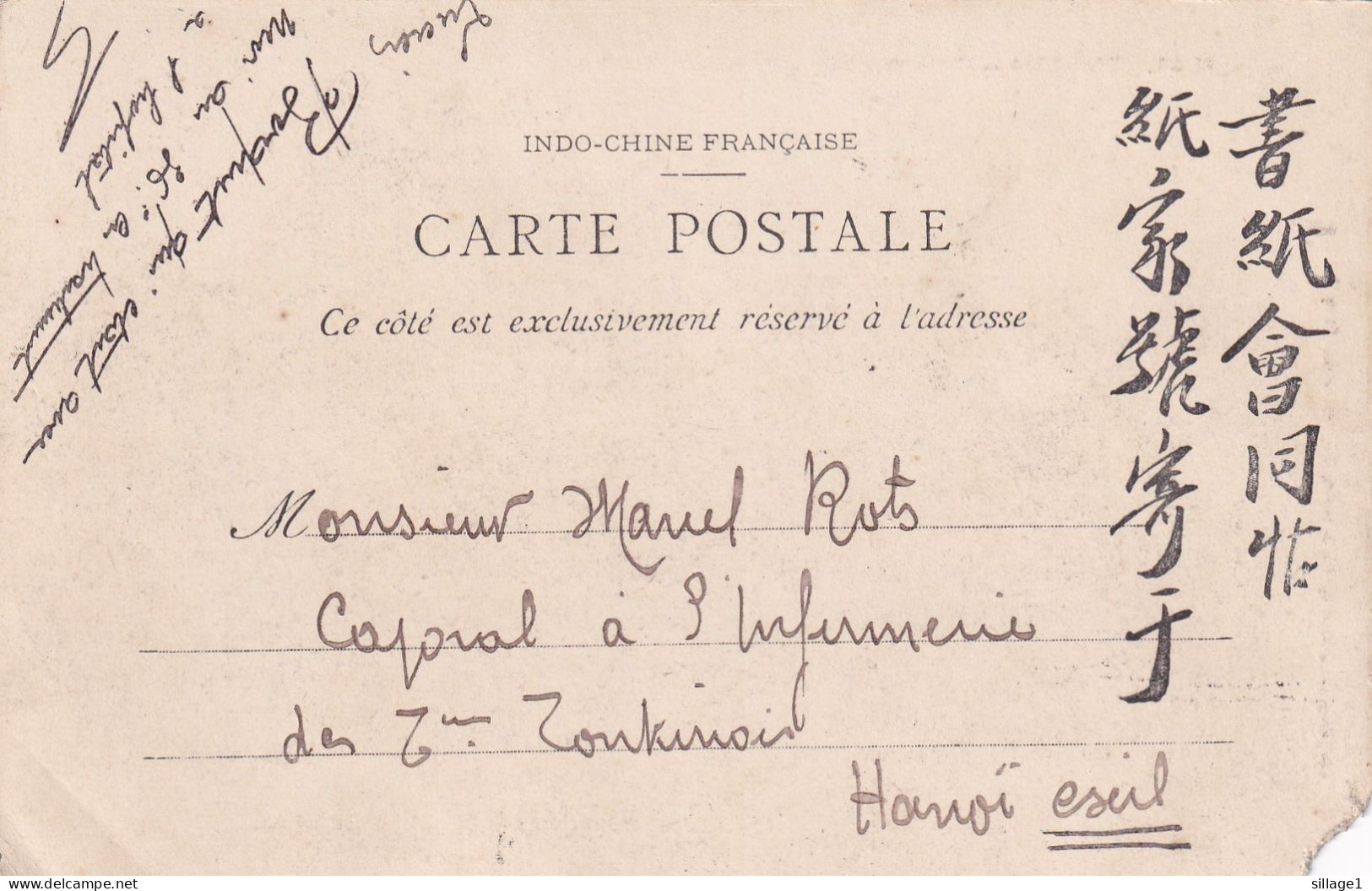 HANOÏ - tonkin CORRESPONDANCE MILITAIRE RÉGT D'INFANTERIE DE GARNISON Lot de 3 CPA et Enveloppe Cachet