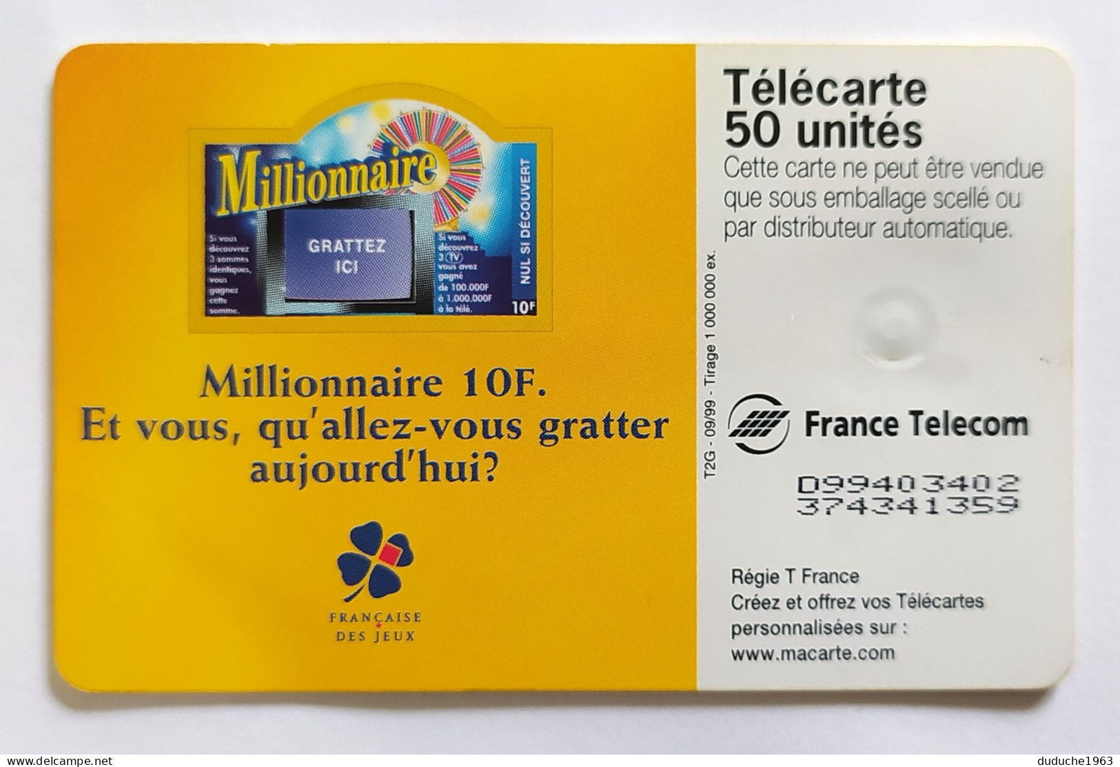 Télécarte France - Française Des Jeux - Millionnaire - Zonder Classificatie