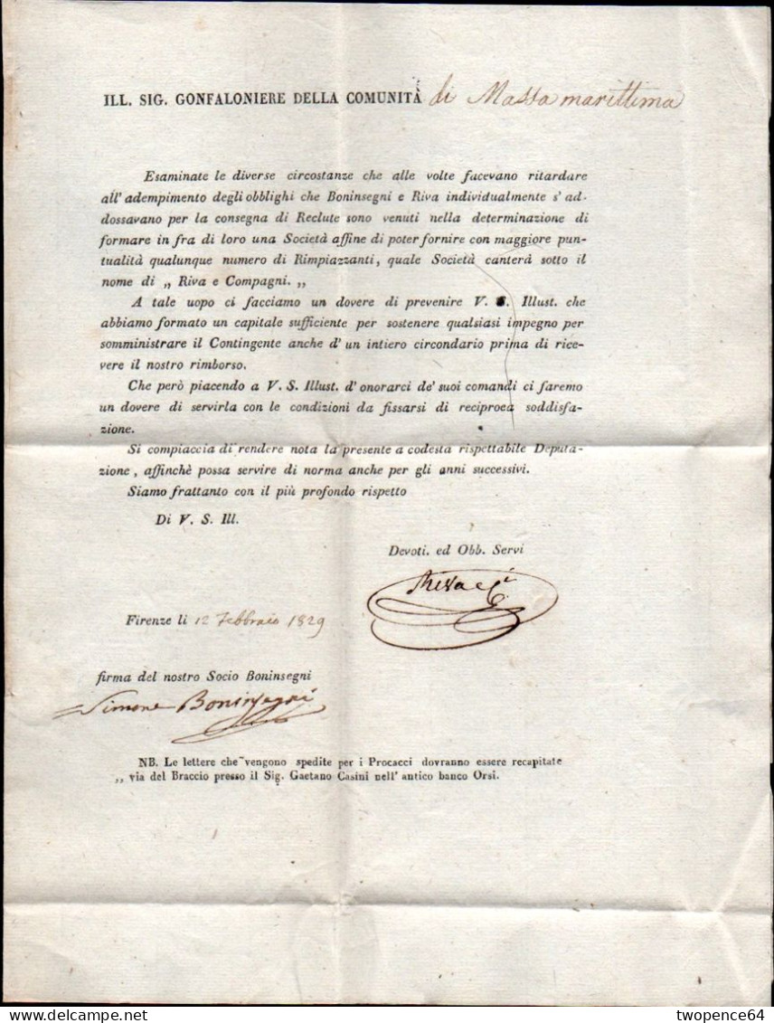 B21 - LETTERA PREFILATELICA DA FIRENZE A MASSA MARITTIMA 1829 - 1. ...-1850 Prephilately