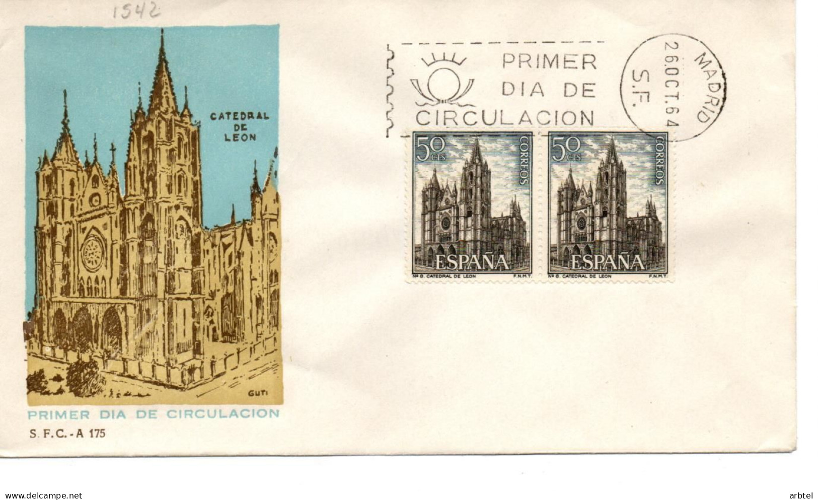 ESPAÑA SPAIN SPD FDC 1964 CATEDRAL DE LEON CATHEDRAL - Eglises Et Cathédrales