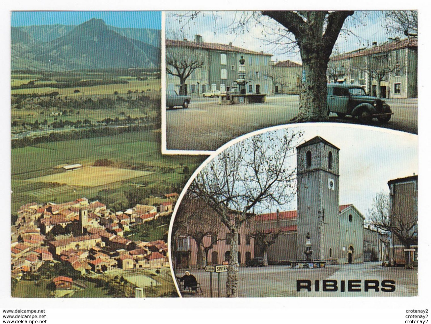 05 RIBIERS Vers 04 Sisteron N°68345 Multivues En 1976 Juva 4 Renault Peugeot 404 Fontaine Eglise Pancarte MISON 6km - Sisteron