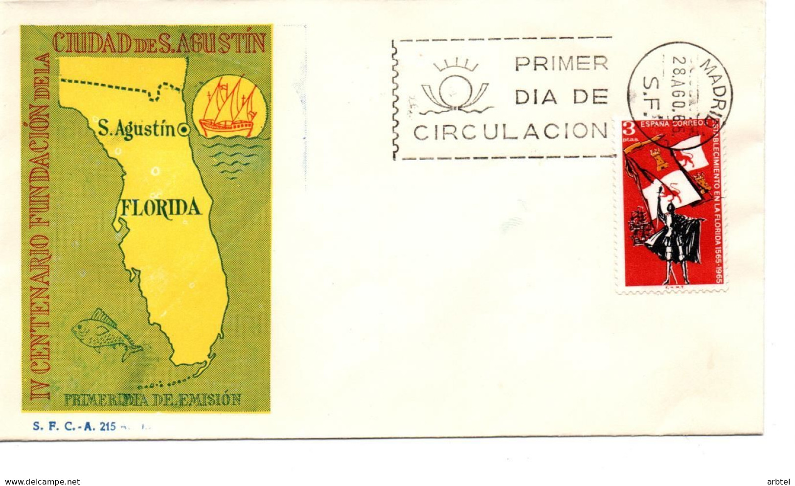 ESPAÑA SPAIN SPD FDC 1965 ESTABLECIMIENTO EN FLORIDA EMISION CONJUNTA CON ESTADOS UNIDOS USA - Emissions Communes