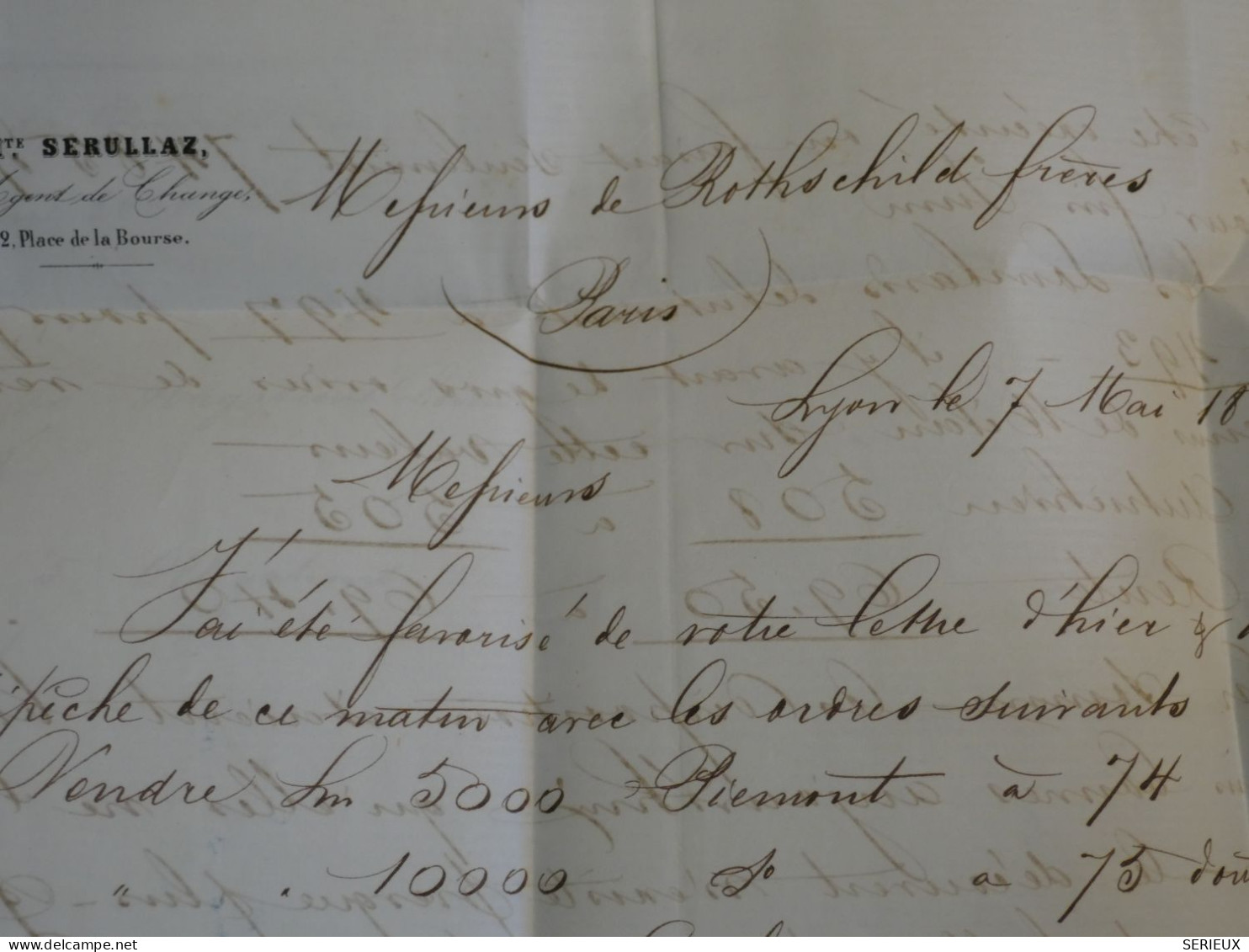 DN12 FRANCE  LETTRE RR 1861  LYON A PARIS ROTHSCHILD  + NAP. 40C   +AFF. INTERESSANT++ - 1849-1876: Klassik