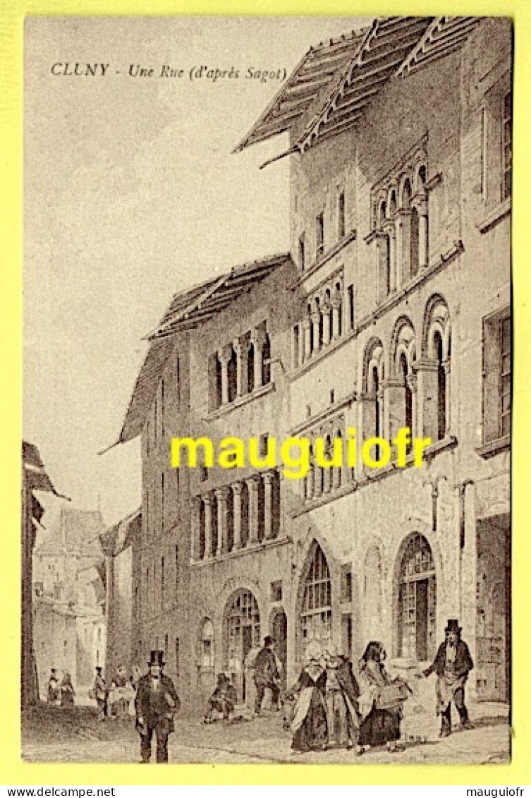 71 SAÔNE ET LOIRE / CLUNY / UNE RUE D'APRÈS SAGOT, D'APRÈS D'UNE ANCIENNE GRAVURE / IMPRESSION SEPIA - Cluny