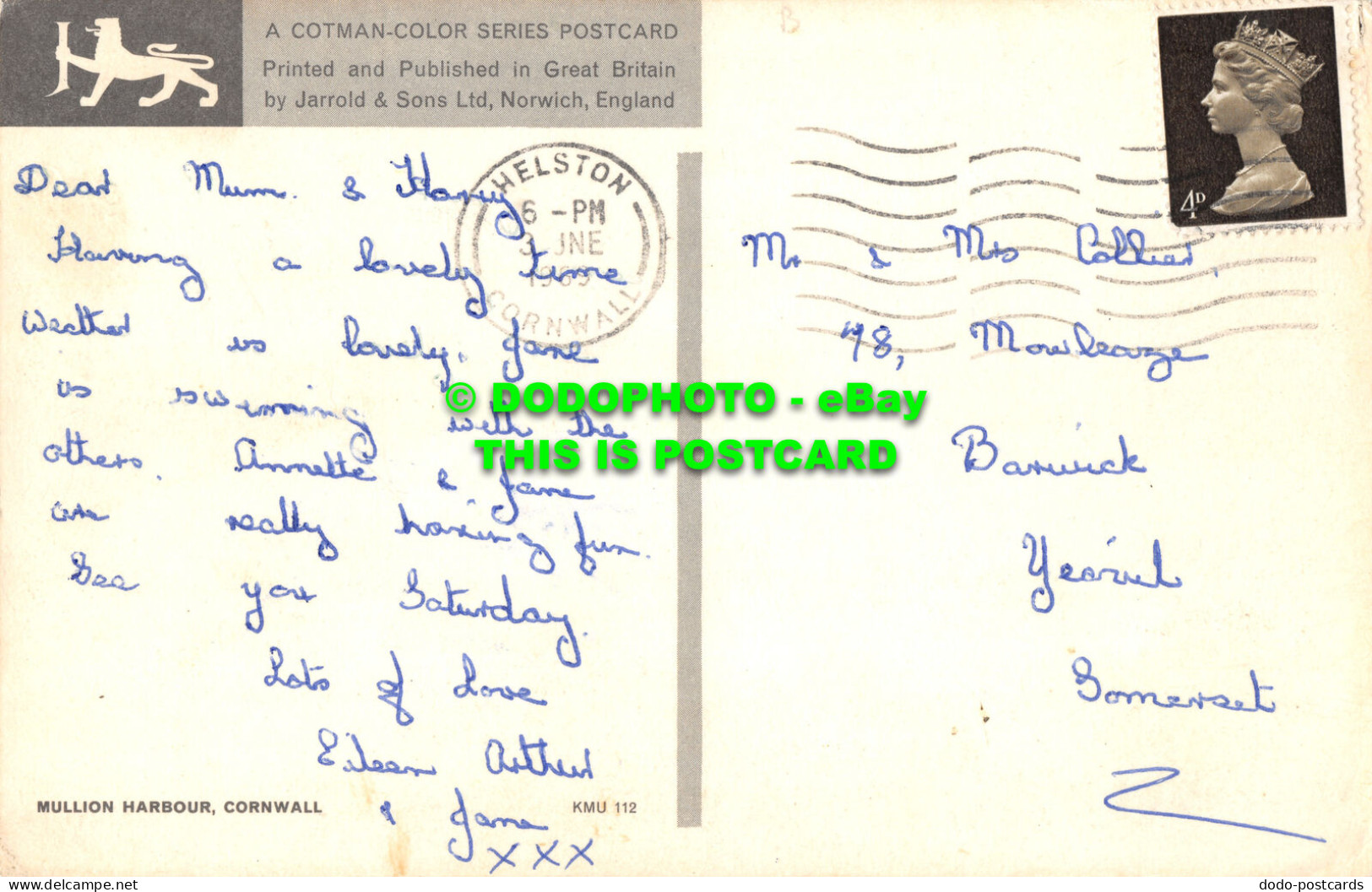 R527087 Cornwall. Mullion Harbour. Jarrold. Postcard. 1969 - Welt