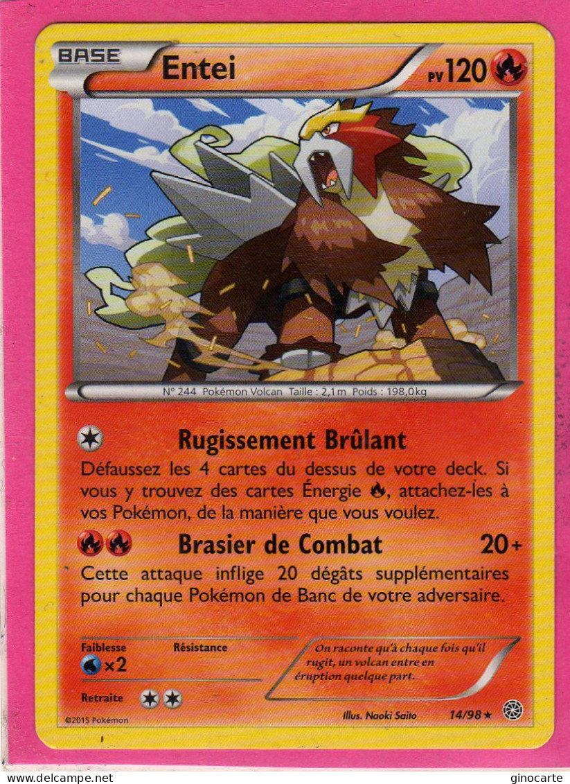 Carte Pokemon Francaise 2015 Xy Origine Antique 14/98 Entei 120pv Bon Etat - XY