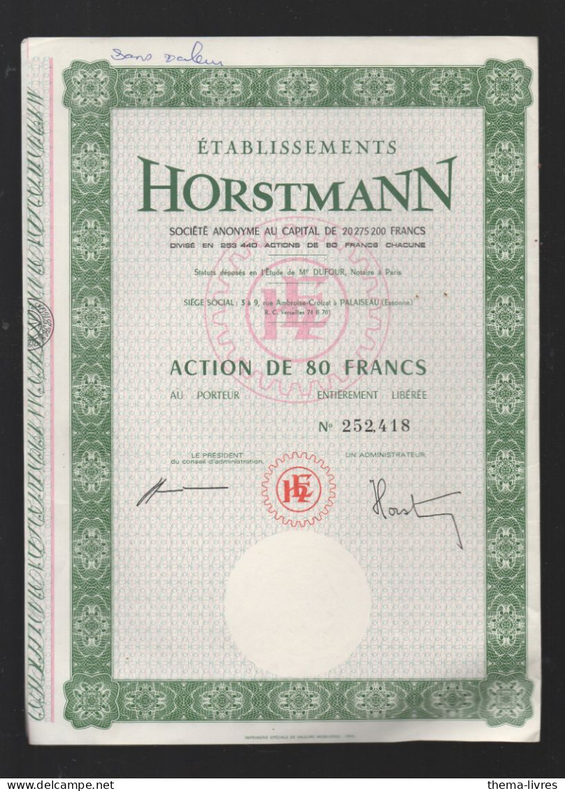 Paris ; Action De 80 Francs ETABLISSEMENTS HORSTMANN (CAT7154) - Otros & Sin Clasificación