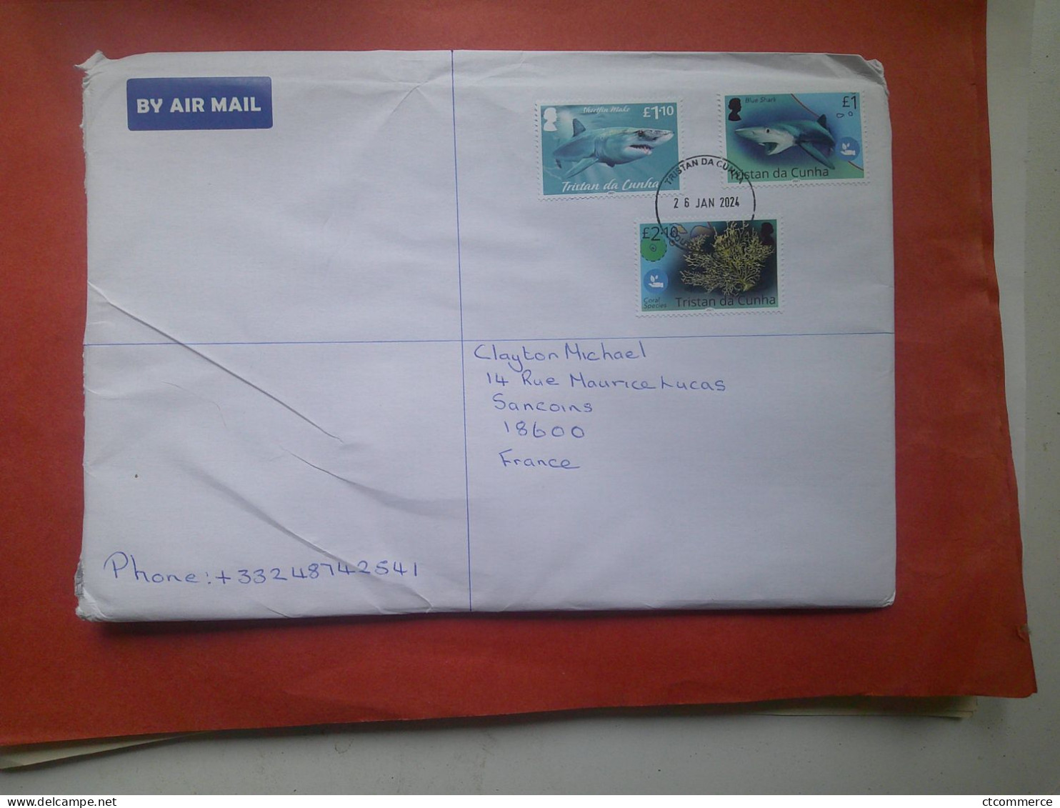 Tristan Da Cunha Enveloppe, Shotfin Maco, Blue Shark, Coral Species - Tristan Da Cunha