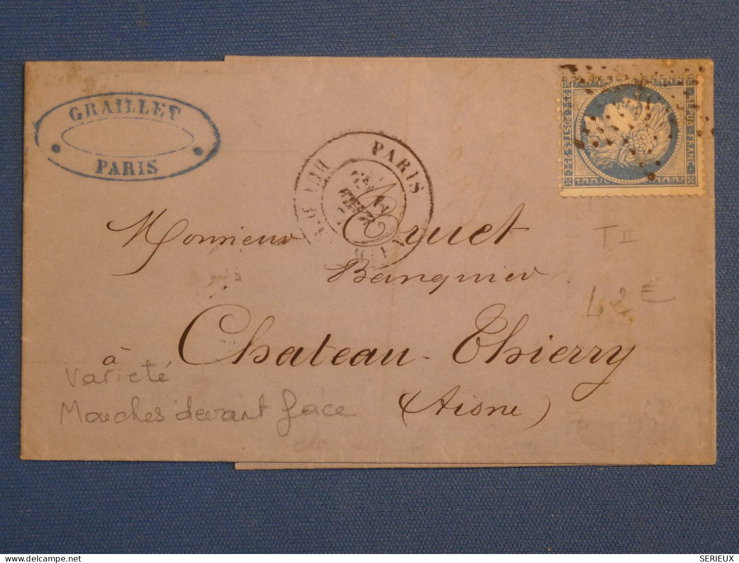 DN12 FRANCE  LETTRE VARIETé RR 1861  ETOILE DE PARIS A CHATEAU THIERRY  +N° 60 II +MOUCHES BLANCHES  +AFF. INTERESSANT++ - 1871-1875 Ceres