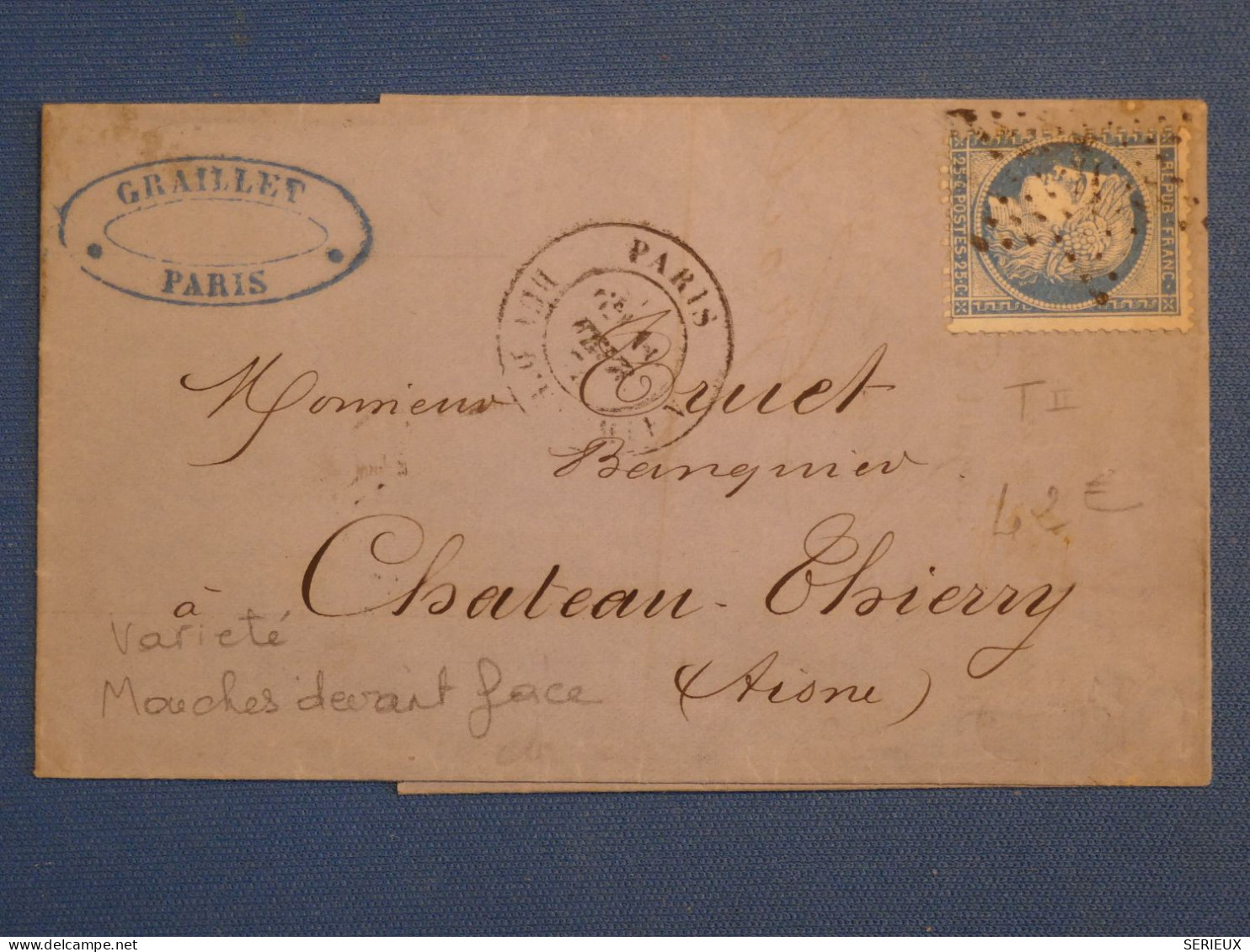 DN12 FRANCE  LETTRE VARIETé RR 1861  ETOILE DE PARIS A CHATEAU THIERRY  +N° 60 II +MOUCHES BLANCHES  +AFF. INTERESSANT++ - 1871-1875 Cérès