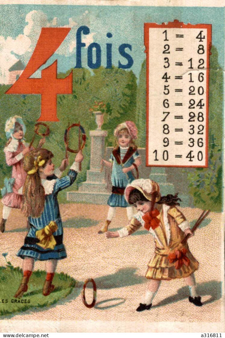 CHROMO.. TABLE DE MULTIPLICATION.... 4 FOIS 4...DOS VIERGE. - Autres & Non Classés