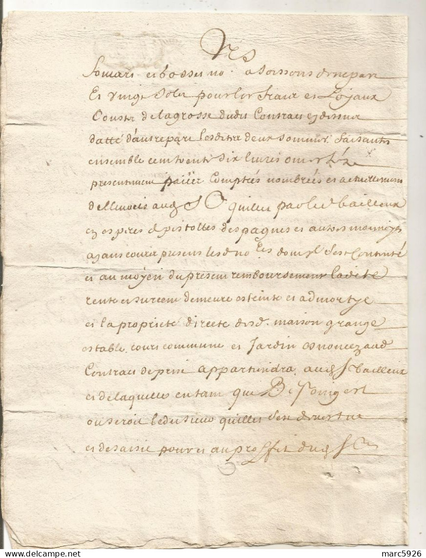 N°1980 ANCIENNE LETTRE PAR DEVANT LES NOTAIRES ROYAUX A DECHIFFRER DATE 1694 - Historische Dokumente