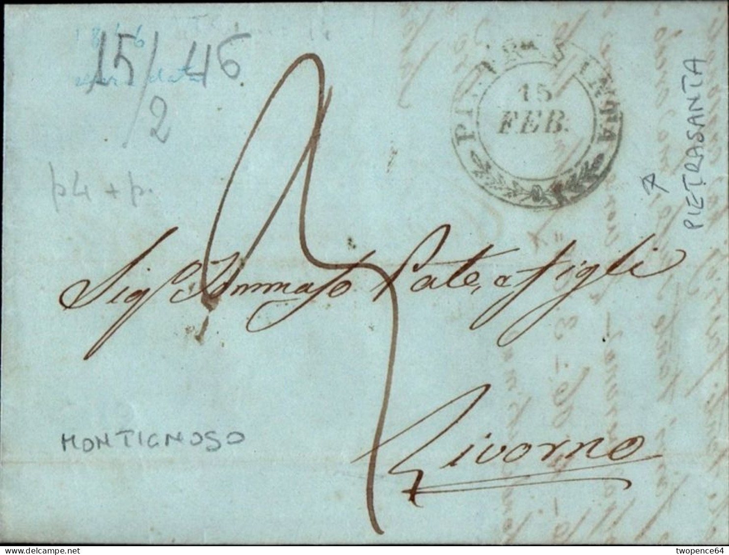 B23 - LETTERA PREFILATELICA DA MONTIGNOSO A LIVORNO 1846 - 1. ...-1850 Prephilately