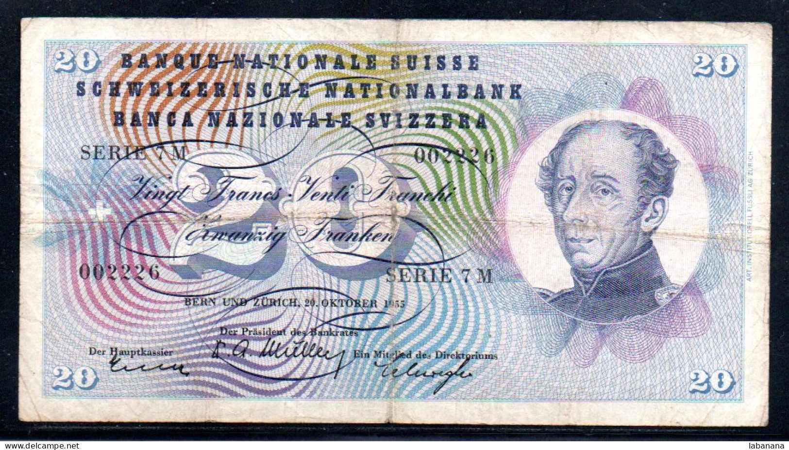 495-Suisse 20fr 1955 Série 7M - Schweiz