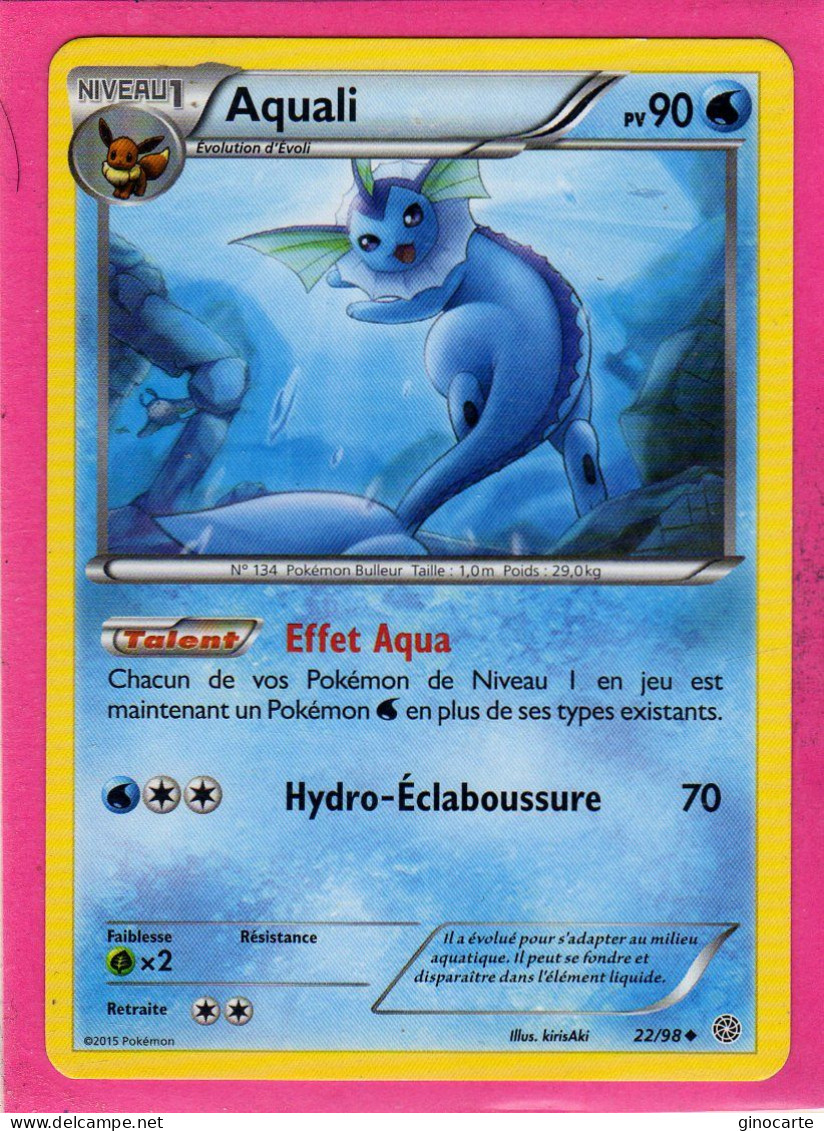 Carte Pokemon Francaise 2015 Xy Origine Antique 22/98 Aquali 90pv Neuve - XY