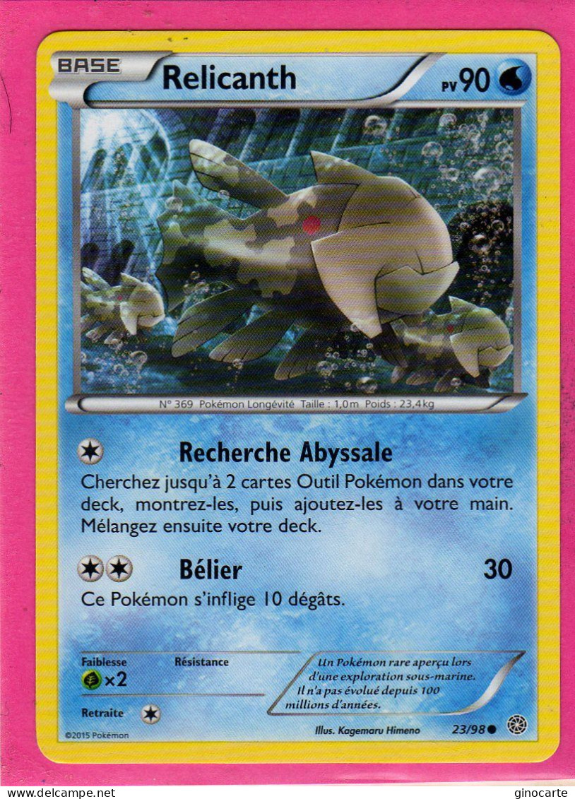 Carte Pokemon Francaise 2015 Xy Origine Antique 23/98 Relicanth 90pv Neuve - XY