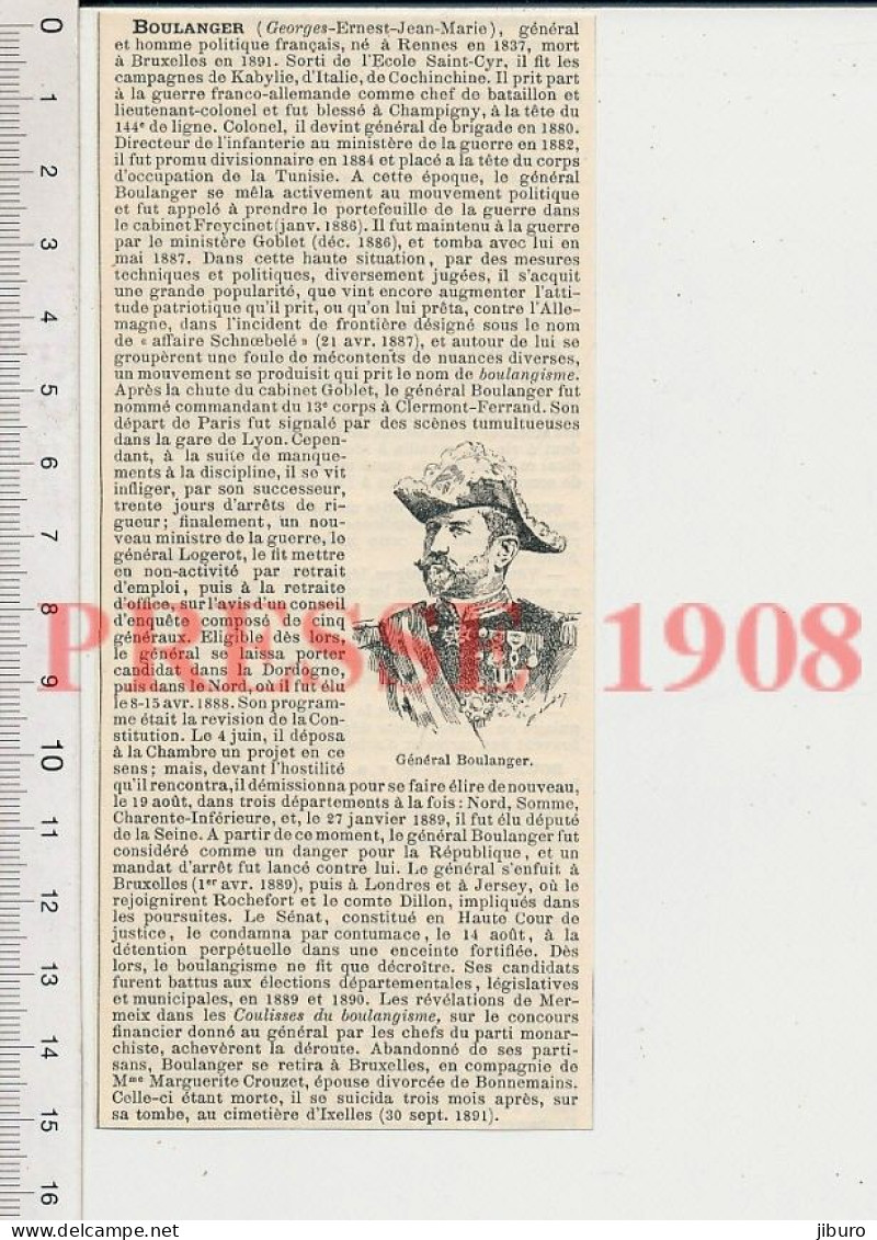 2 Vues Doc 1908 Général Georges Boulanger Histoire Portrait + Bouisson (Mauguio) Boujaron Jules Bouis Boujon 222C1 - Non Classificati