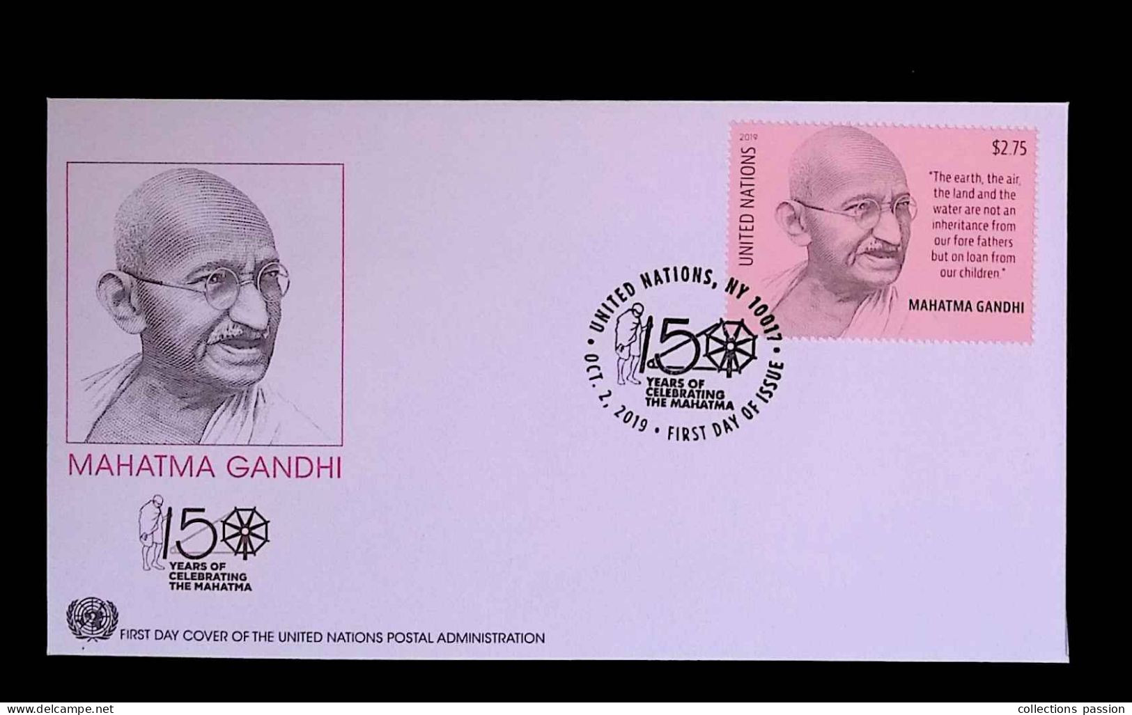 CL, FDC, Premier Jour, First Day Of Issue, United Nations, NY, New York,  Mahatma Gandhi, Oct. 2, 2019 - Other & Unclassified