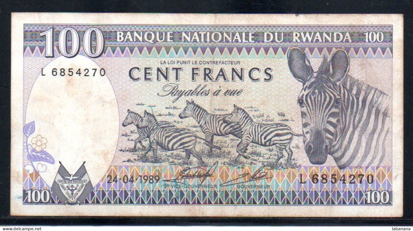 659-Rwanda 100fr 1989 L685 - Ruanda