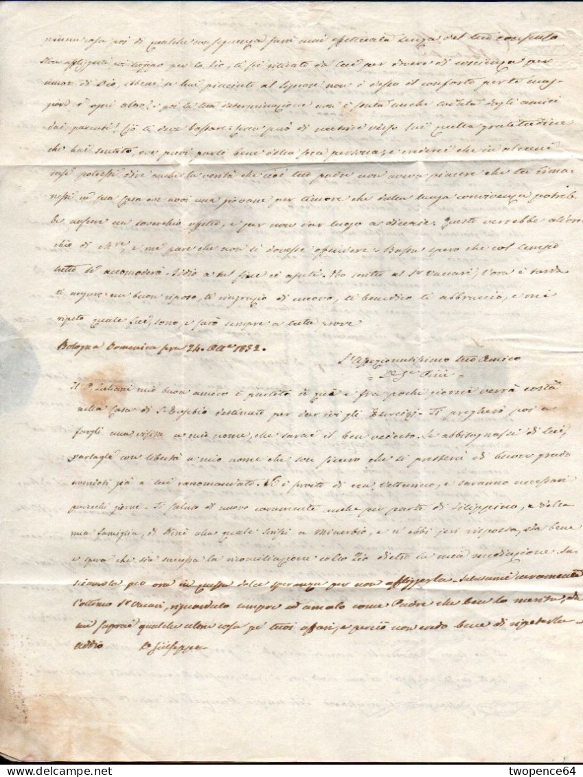 B24x - LETTERA DA BOLOGNA A ROMA 1852 - 1. ...-1850 Prefilatelia