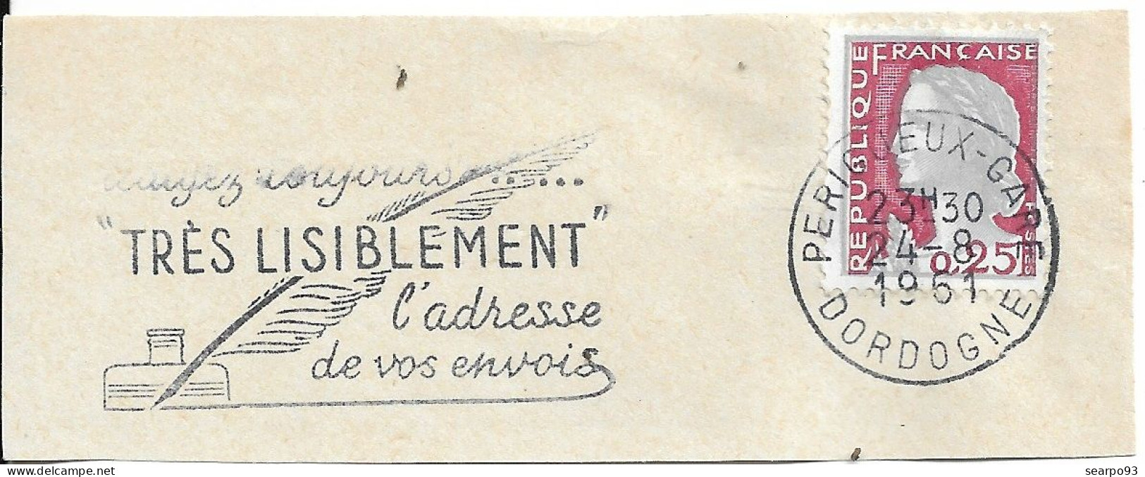 FRANCE. POSTMARK. ALWAYS WRITE THE ADDRESS OF YOUR SHIPMENTS VERY LEGIBLY. PERIGUEUX. 1961 - 1961-....