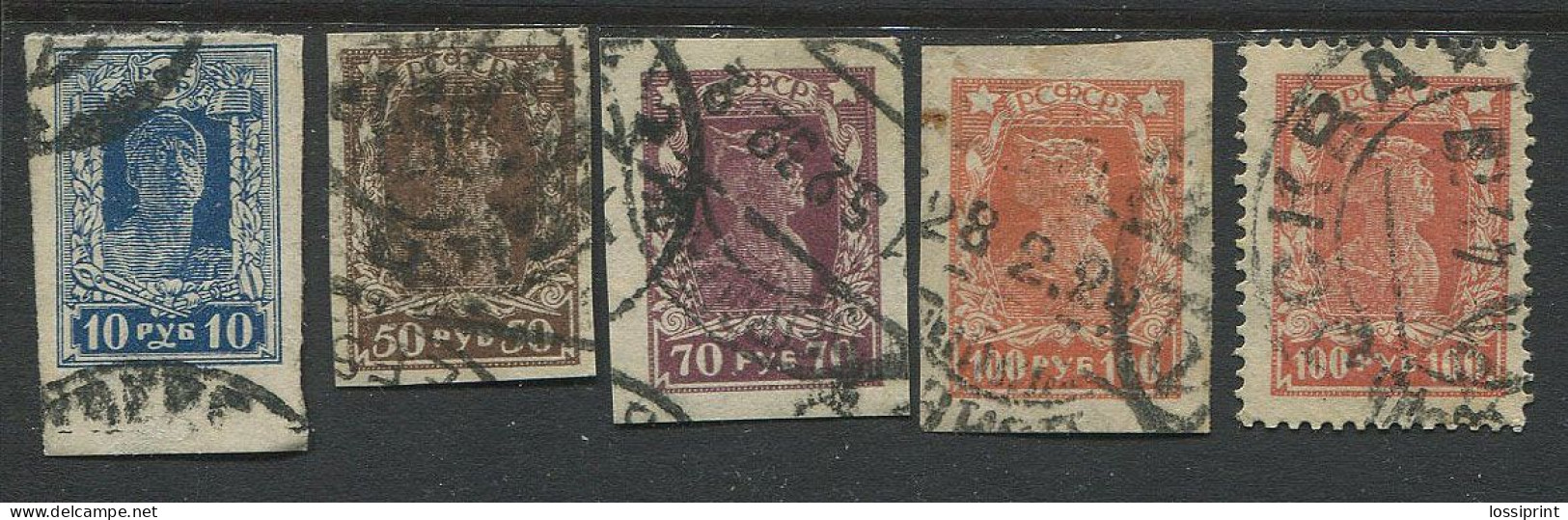 Russia:Used Stamps Soldiers And Workers, Full Serie And 100 Roubles 14:14½, 1922 - Usati