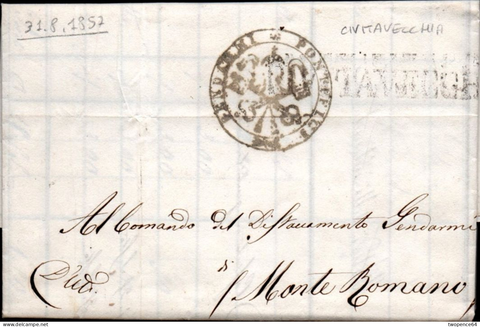 B25 - LETTERA DA CIVITAVECCHIA A MONTE ROMANO 1857 - 1. ...-1850 Prephilately