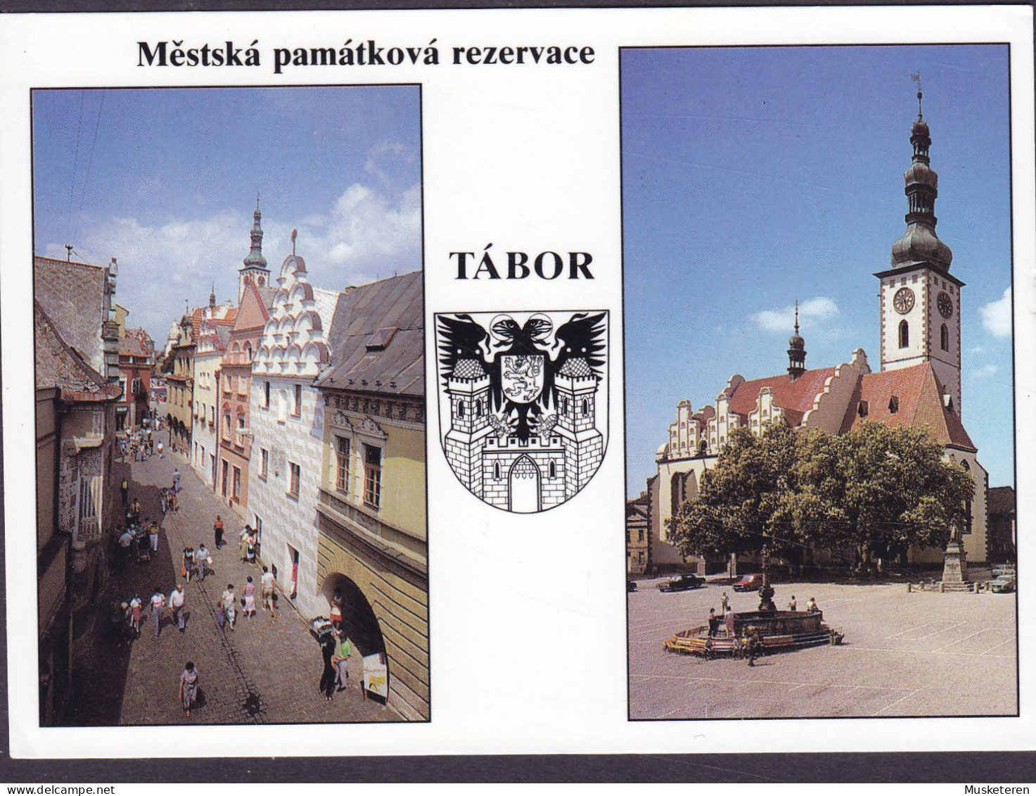 Slovenia PPC Tábor Prazská Ulice A Kostel Promeneni Páne Na Hore Tábor 1994 RØDDING Denmark Ján Bella Stamp (2 Scans) - Slovaquie