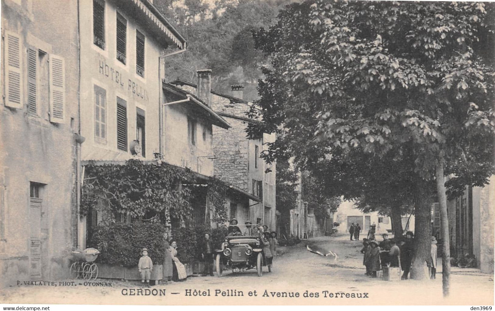 CERDON (Ain) - Hôtel Pellin Et Avenue Des Terreaux - Automobile Décapotable - Ecrit 1913 (2 Scans) - Unclassified