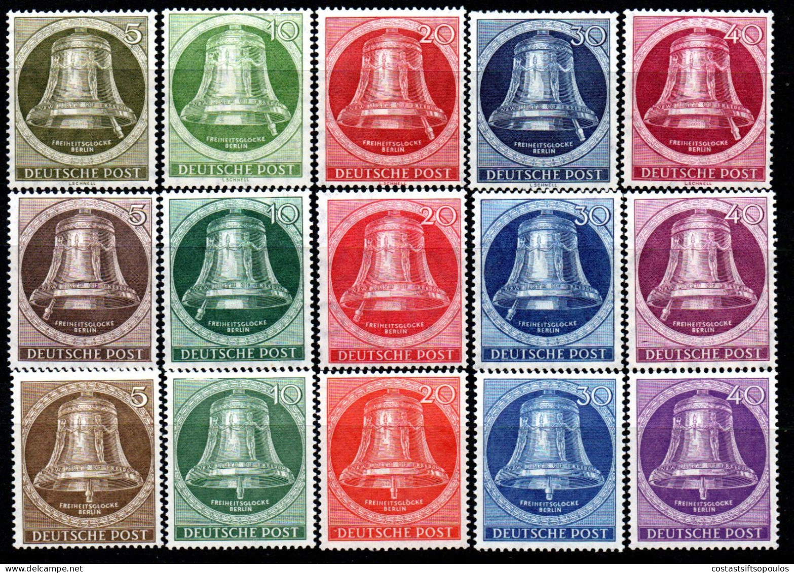 2947.GERMANY,BERLIN,1951,1952,1953 LIBERTY BELL SETS MNH. YT. 61-65, 68-72, 87-91 - Ungebraucht