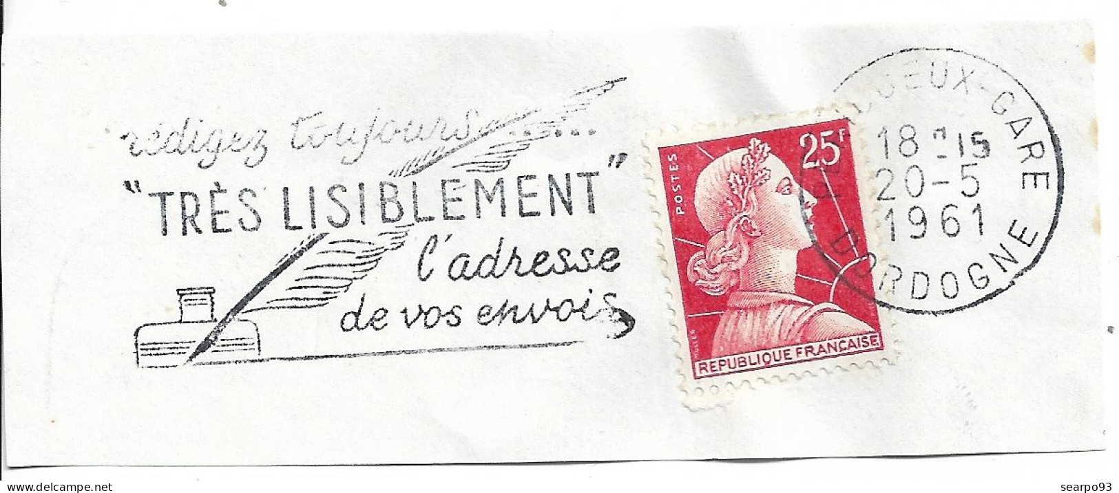 FRANCE. POSTMARK. ALWAYS WRITE THE ADDRESS OF YOUR SHIPMENTS VERY LEGIBLY. PERIGUEUX. 1961 - 1961-....