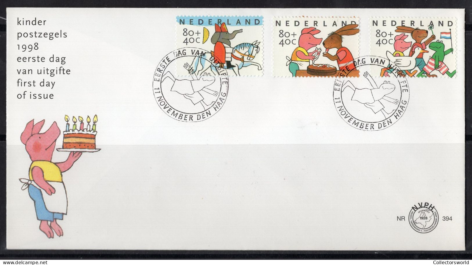 Netherlands FDC 1998 / 394 Child Welfare Drawings Pig Elephant Frog Duck Horse Hare - FDC