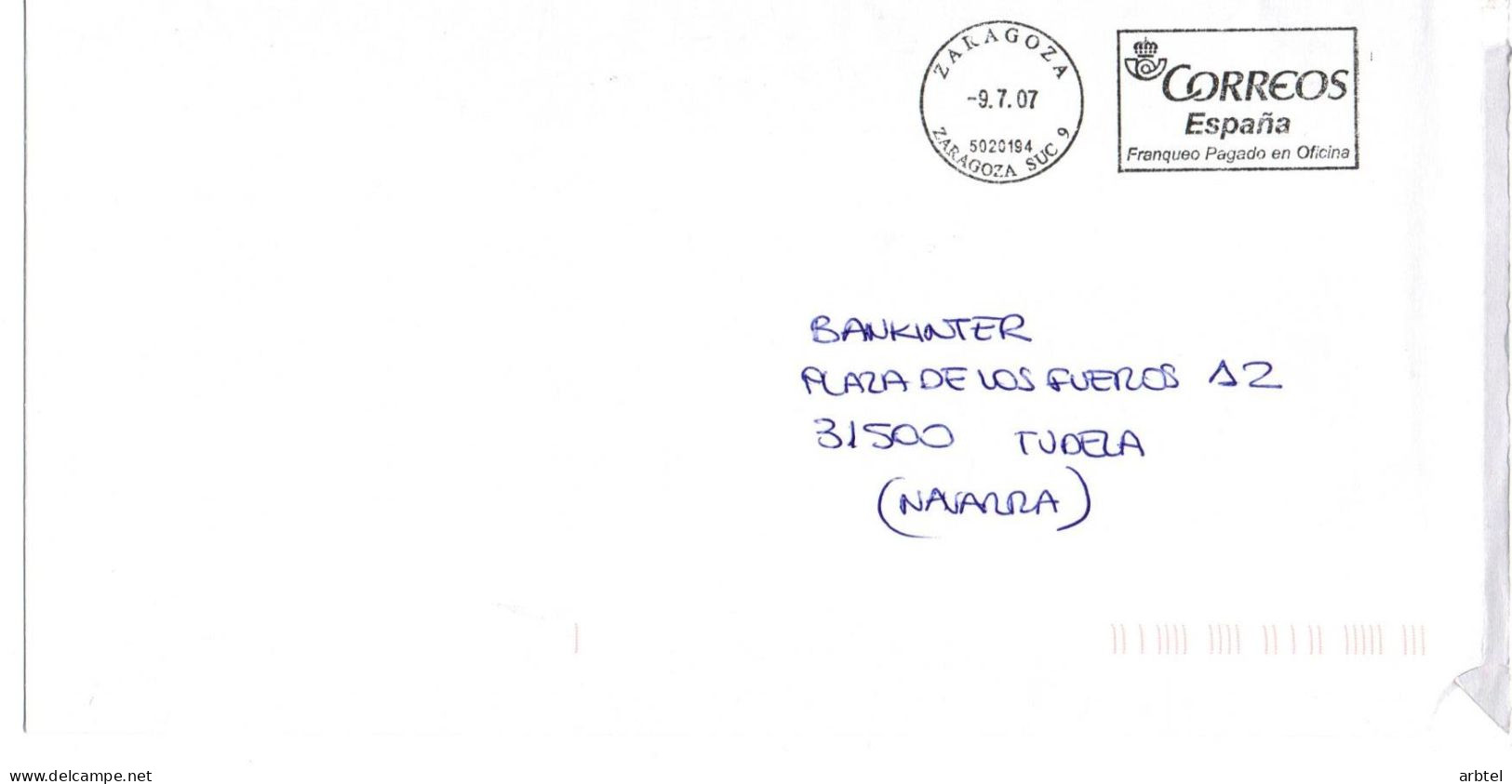 ESPAÑA SPAIN ZARAGOZA SUC 9 CC FRANQUEO PAGADO - Storia Postale