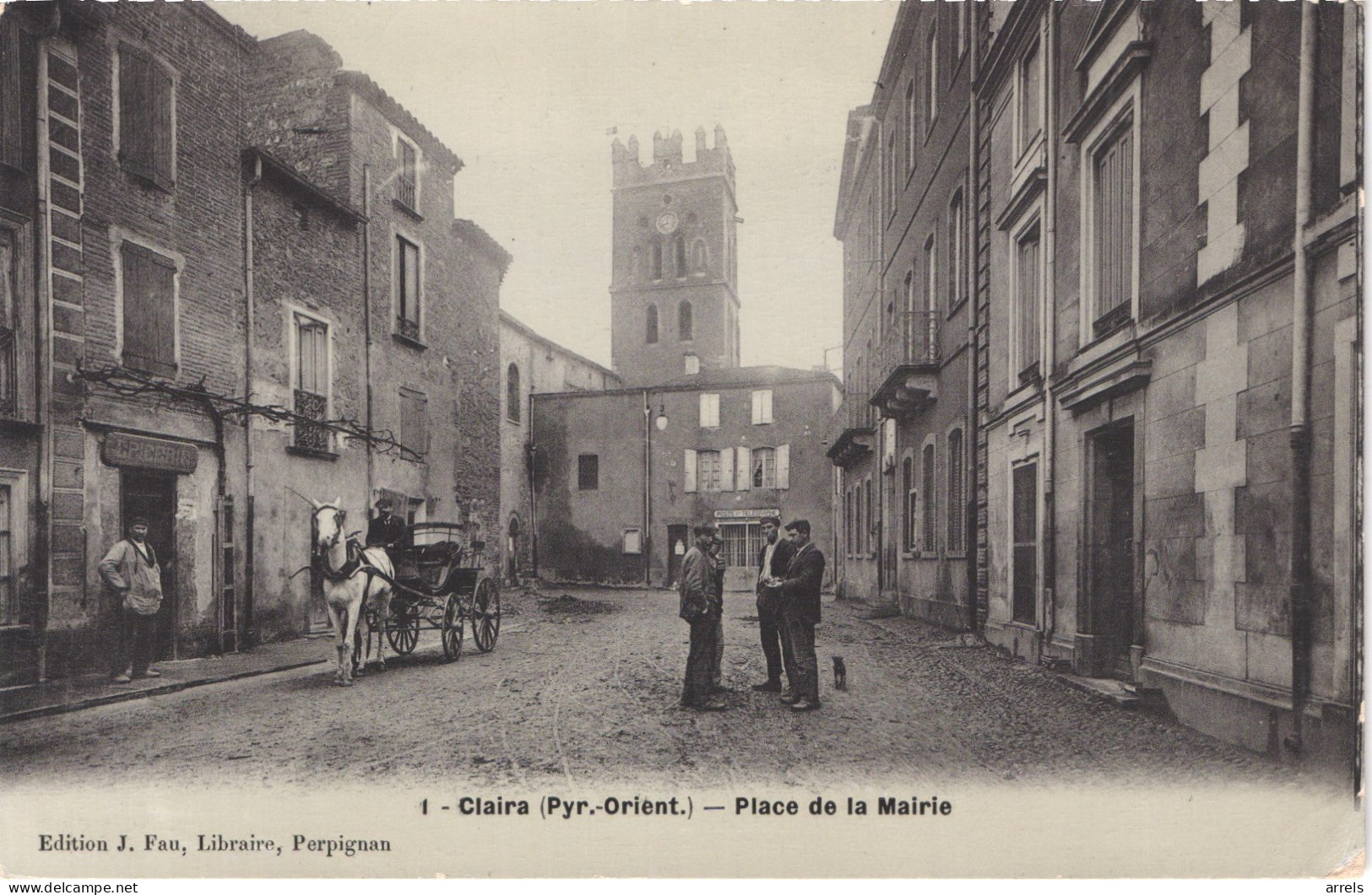 FR66 CLAIRA - Fau Email 1 - Place De La Mairie - Attelage épicerie - Tampon Voyagée 1906 - Animée - Belle - Andere & Zonder Classificatie