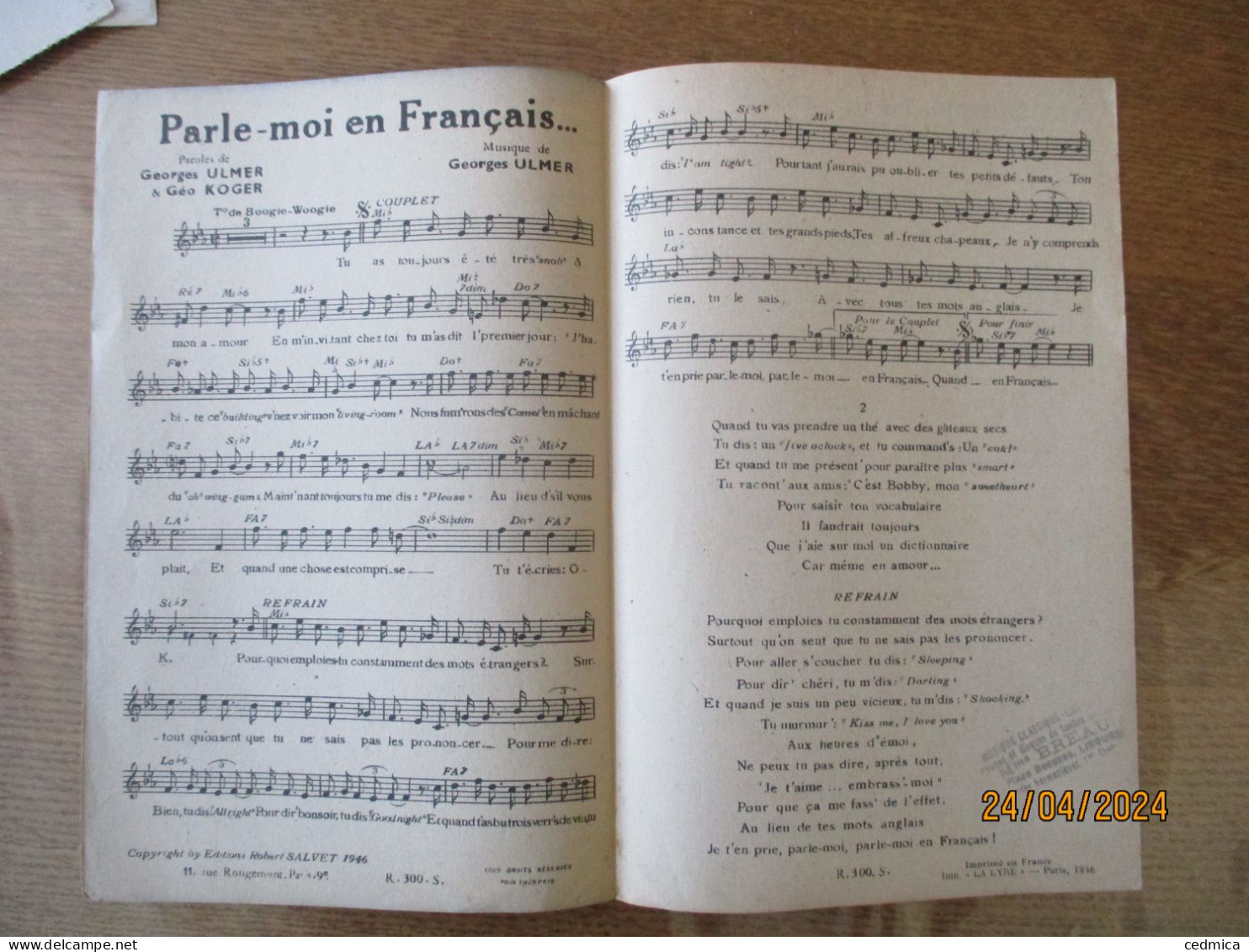 PARLE-MOI EN FRANCAIS....PAROLES DE GEORGES ULMER & GEO KOGER MUSIQUE DE GEORGES ULMER - Scores & Partitions