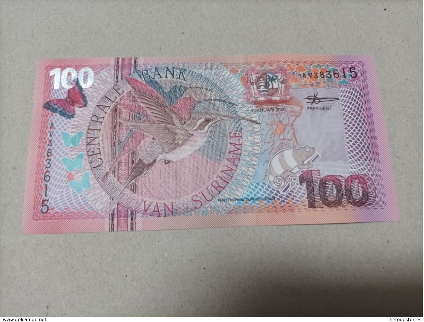 Billete Suriname 100 Gulden, Año 2000, UNC - Surinam