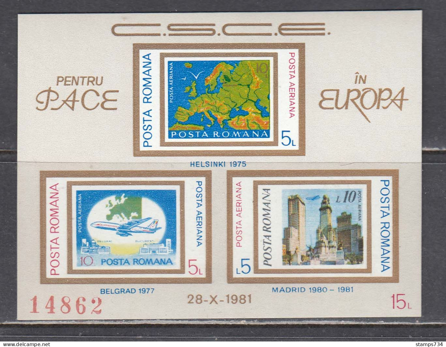 Romania 1981 - Conference On Security And Cooperation In Europe (CSCE), Madrid, Mi-Nr. Bl. 183, MNH** - Nuevos