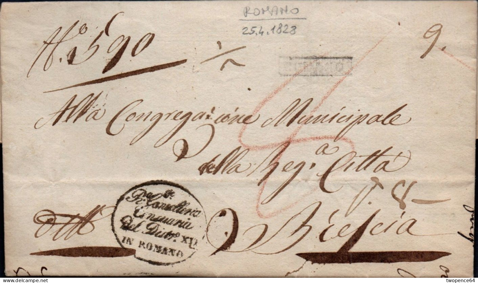 B26 - LETTERA PREFILATELICA DA ROMANO A BRESCIA 1828 - 1. ...-1850 Prephilately