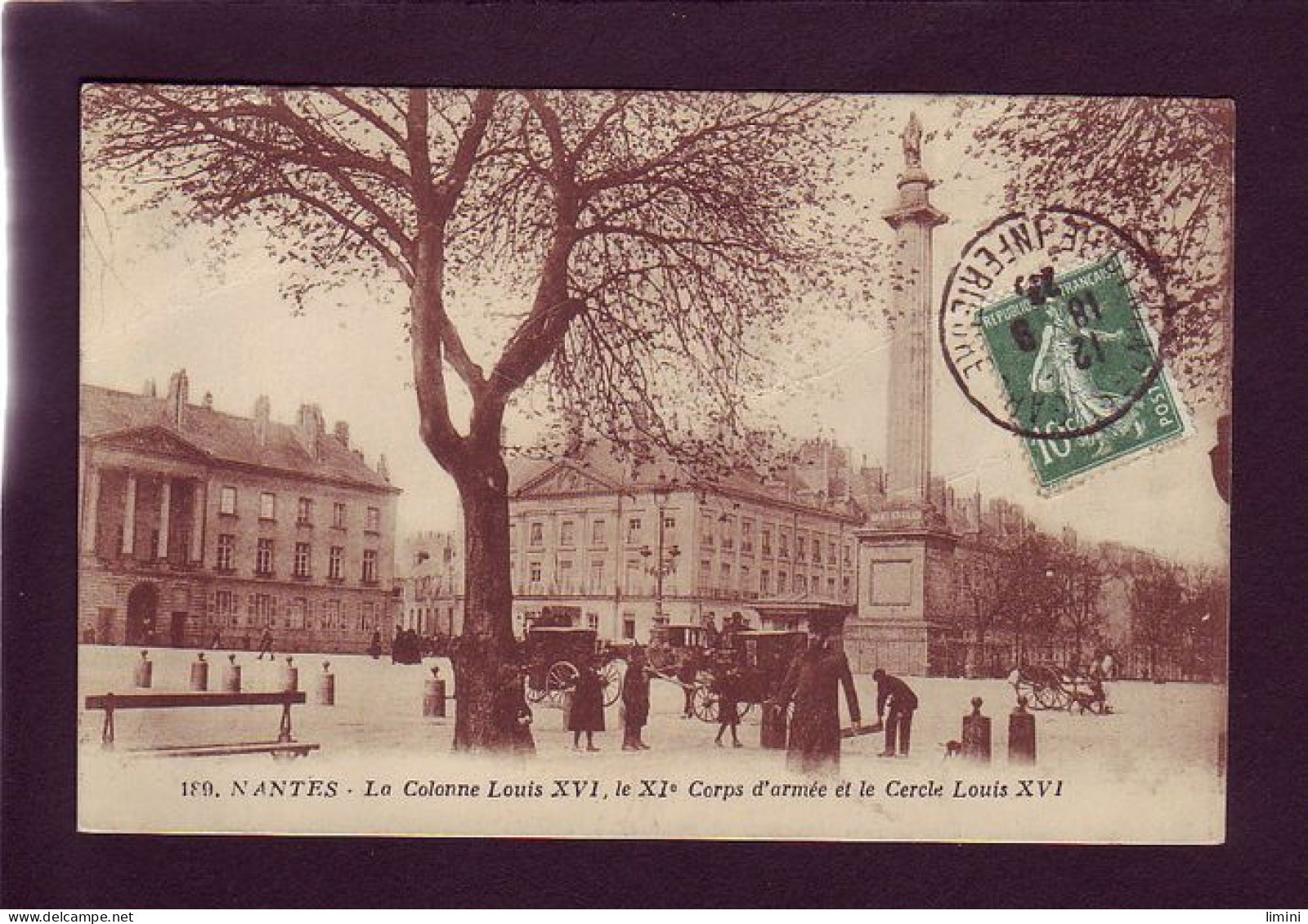 44 - NANTES - LA COLONNE XVI, LE XIé CORPS D'ARMEE ET LE CERCLE LOIUS XVI - ANIMÉE - ATTELAGE  - Nantes