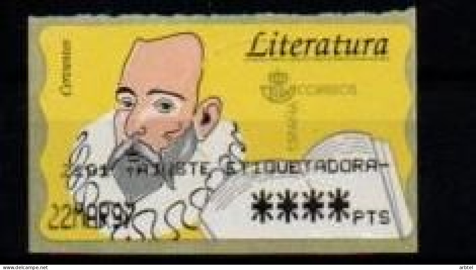 ESPAÑA SPAIN ATM CERVANTES QUIJOTE ETIQUETA DE AJUSTE - Writers