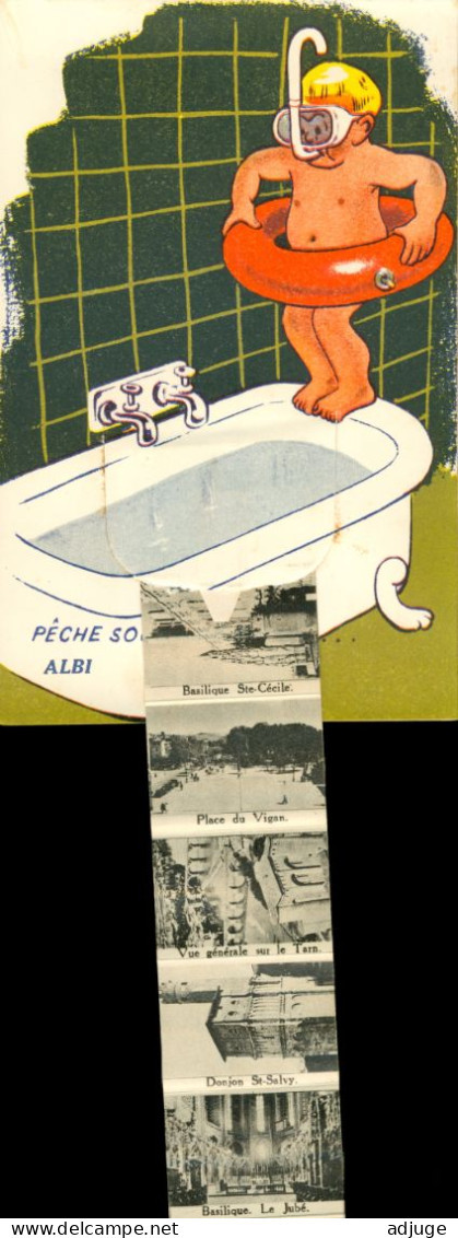 Carte à Système*Plongée "Pêche Sous-marine à Albi" La Baignoire S'ouvre Et Laisse Apparaitre Un Florilège De Vues D'Albi - Albi